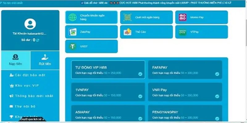 Nạp tiền chuyển vốn vào tài khoản KO66 đặt cược kiếm thưởng lớn