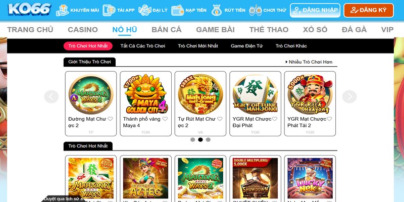 Sảnh nổ hũ KO66 mang đến hàng trăm game slot hiện đại